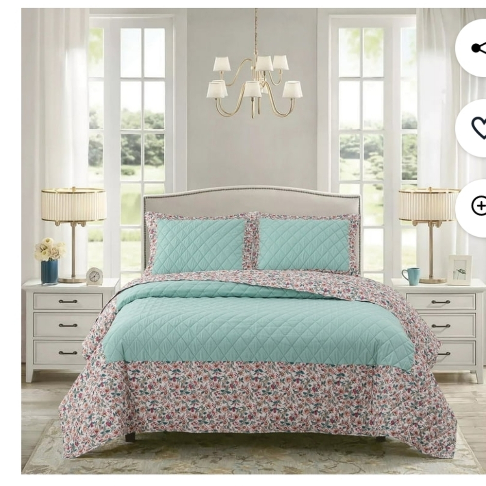 (6) Vera Bradley 3piece Heart Floral Quilt Set